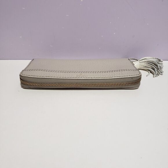 Fossil Gray Zip Around Leather Wallet 8"× 4" - Picture 4 of 8